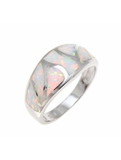 Sterling Silver 925 Women Men White Synthetic Opal Ring Size 5-10