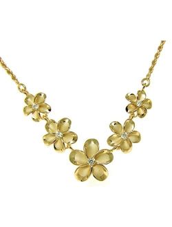 925 Sterling Silver Yellow Gold Plated Hawaiian Plumeria Flower Rope Chain Necklace 17"