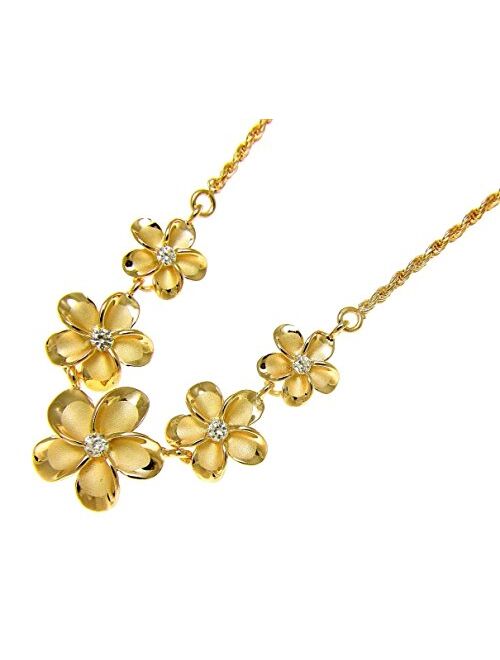 Arthur's Jewelry 925 Sterling Silver Yellow Gold Plated Hawaiian Plumeria Flower Rope Chain Necklace 17"