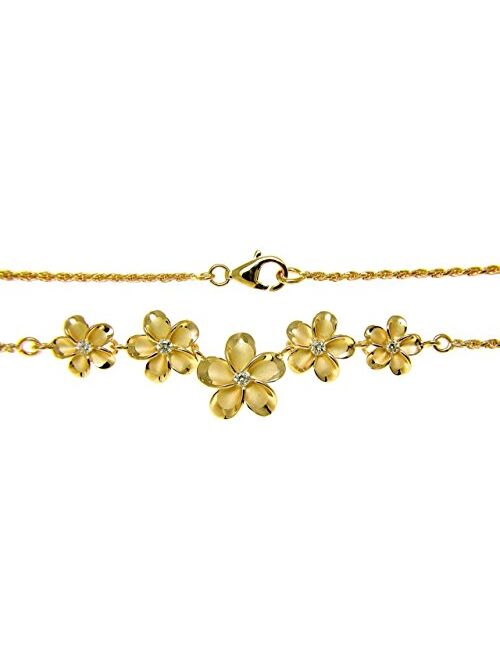 Arthur's Jewelry 925 Sterling Silver Yellow Gold Plated Hawaiian Plumeria Flower Rope Chain Necklace 17"