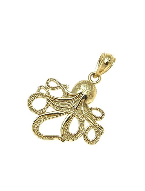 Arthur's Jewelry 14K Solid Yellow Gold 17mm Shiny Hawaiian Octopus Charm Pendant