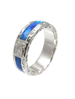 Sterling Silver 925 Synthetic Opal Hawaiian Honu Turtle Eternity Wedding Band Ring Unisex Size 5 to 12