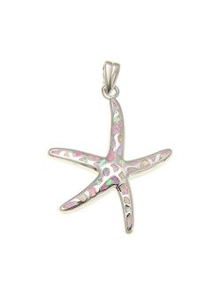 925 Sterling Silver Hawaiian Starfish sea Star Pink Synthetic Opal Pendant 22mm