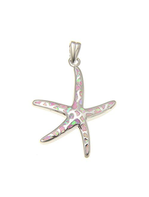 Arthur's Jewelry 925 Sterling Silver Hawaiian Starfish sea Star Pink Synthetic Opal Pendant 22mm