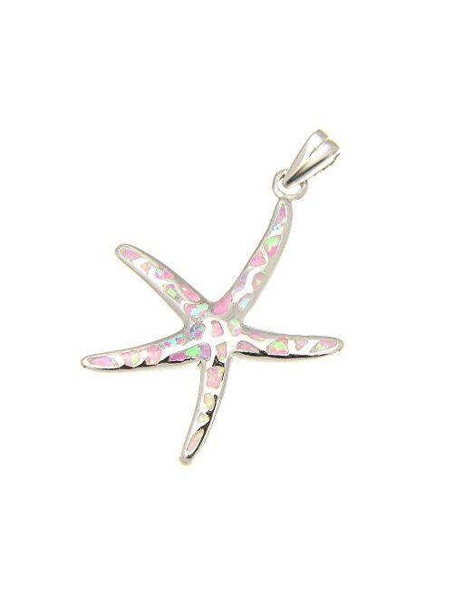 Arthur's Jewelry 925 Sterling Silver Hawaiian Starfish sea Star Pink Synthetic Opal Pendant 22mm