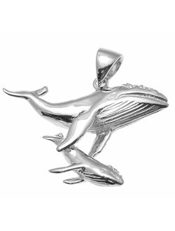 925 Sterling Silver Hawaiian Humpback Whale Mother Baby Pendant