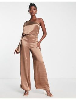 satin jumpsuit with kimono sleeves in brown