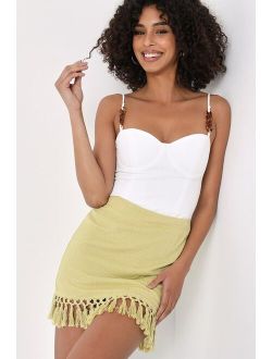 Fortunate Flirt Lime Green Crinkled Fringe Mini Skirt