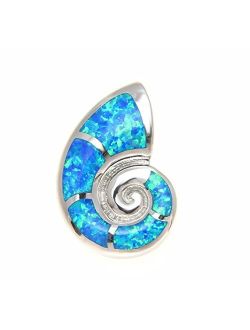 925 Sterling Silver Hawaiian Nautilus Shell Blue Synthetic Opal Slider Pendant