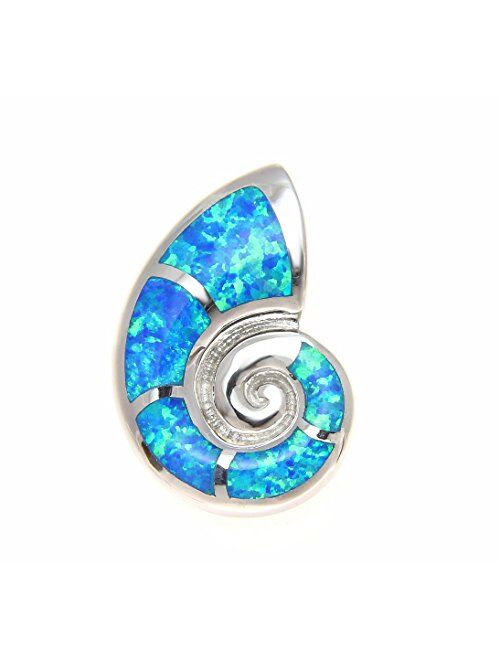 Arthur's Jewelry 925 Sterling Silver Hawaiian Nautilus Shell Blue Synthetic Opal Slider Pendant