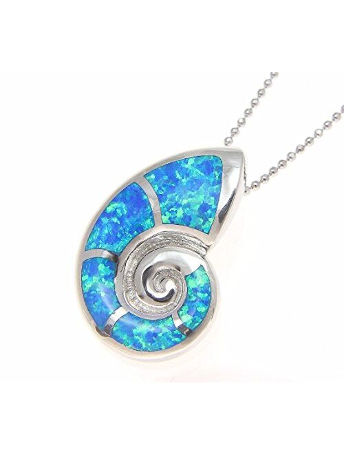 Arthur's Jewelry 925 Sterling Silver Hawaiian Nautilus Shell Blue Synthetic Opal Slider Pendant