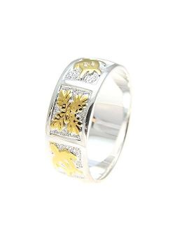 Sterling Silver 925 Hawaiian 2 Tone Yellow Gold Plated Honu Turtle Quilt 8mm Band Ring Size 3 to 14