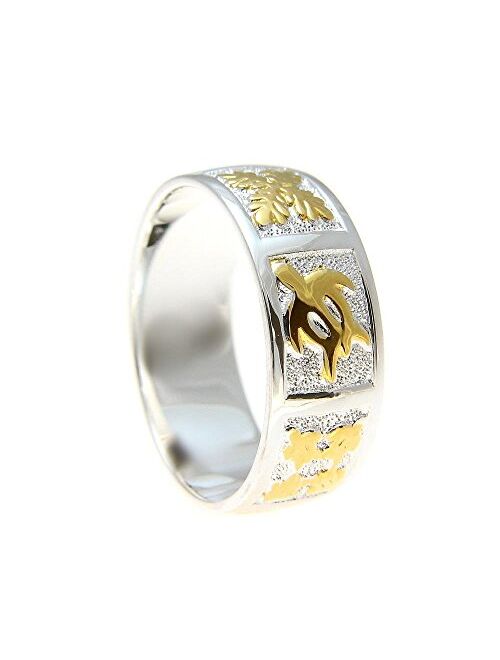 Arthur's Jewelry Sterling Silver 925 Hawaiian 2 Tone Yellow Gold Plated Honu Turtle Quilt 8mm Band Ring Size 3 to 14