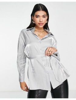 belted shirt in silver