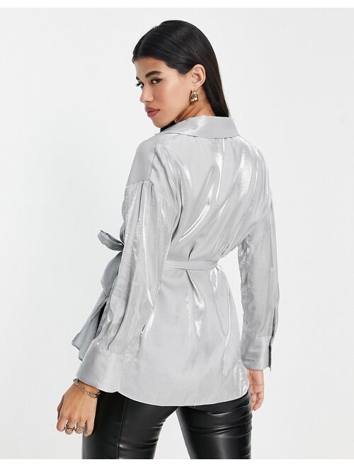 River Island belted shirt in silver