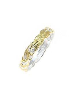 Sterling Silver 925 4mm 2tone Yellow Gold Plated Hawaiian Scroll Hand Engraved Cut Out Ring Band Size 1 to 11