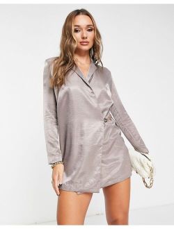 metallic blazer mini dress in silver