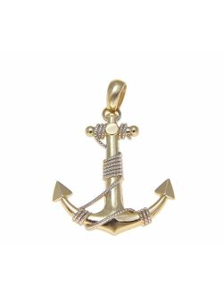 14k Solid Yellow Gold Hawaiian Anchor White Gold Rope Charm Pendant 23.80mm
