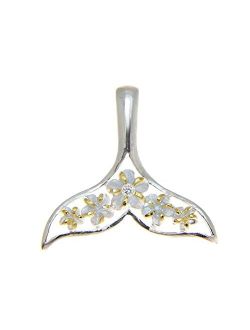 925 sterling silver 2 tone yellow gold plated Hawaiian plumeria flower whale tail pendant