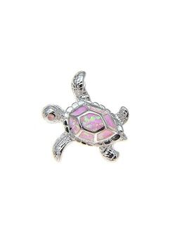 925 Sterling Silver Hawaiian Honu sea Turtle Pink Synthetic Opal Slider Pendant 20mm