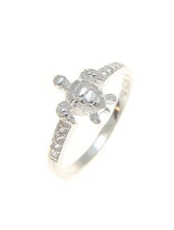 Sterling Silver 925 Hawaiian sea Turtle Ring with Clear cz Size 3-10