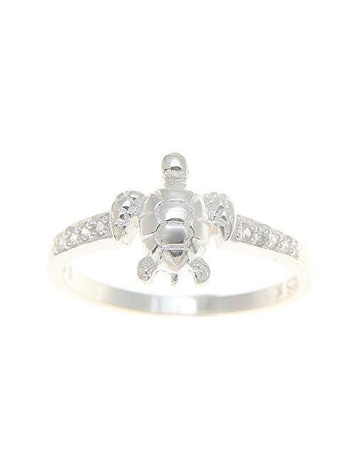 Arthur's Jewelry Sterling Silver 925 Hawaiian sea Turtle Ring with Clear cz Size 3-10
