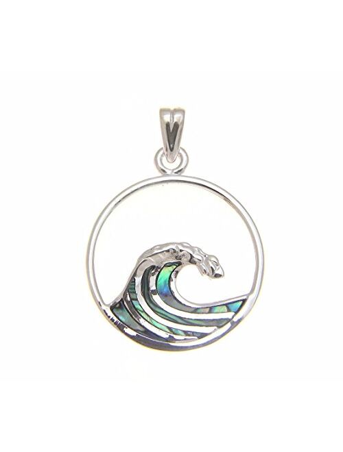 Arthur's Jewelry 925 Sterling Silver Hawaiian Ocean Wave 20mm Circle Abalone paua Shell Pendant