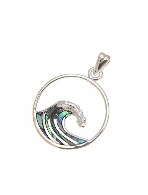 Arthur's Jewelry 925 Sterling Silver Hawaiian Ocean Wave 20mm Circle Abalone paua Shell Pendant