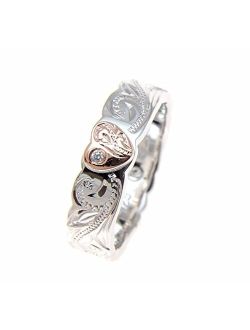 Sterling Silver 925 Hawaiian Scroll Ring Rose Gold Plated Heart cz Rhodium Plated Size 3 to 10