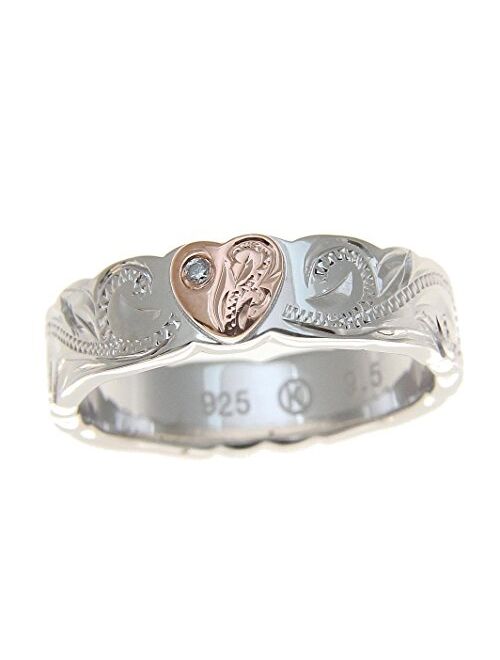 Arthur's Jewelry Sterling Silver 925 Hawaiian Scroll Ring Rose Gold Plated Heart cz Rhodium Plated Size 3 to 10