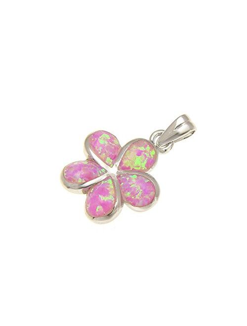 Arthur's Jewelry 925 Sterling Silver Pink Synthetic Opal Hawaiian Plumeria Flower Pendant 15mm