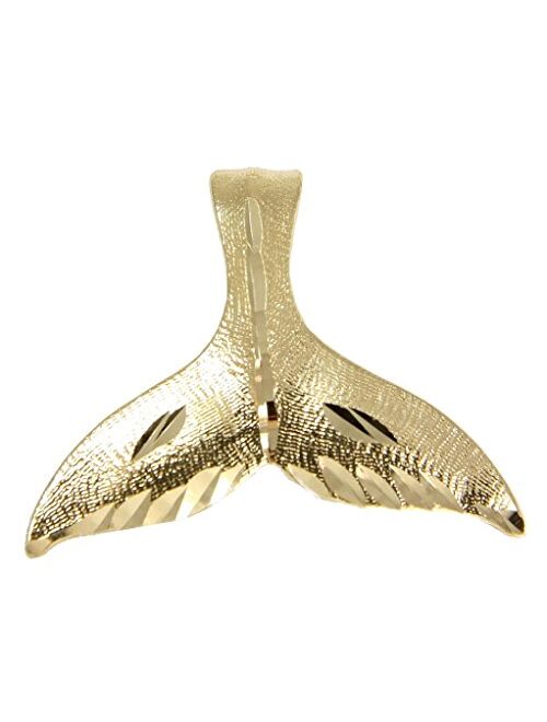 Arthur's Jewelry 14K Solid Yellow Gold Hawaiian Diamond Cut Whale Tail Slide Pendant 25mm