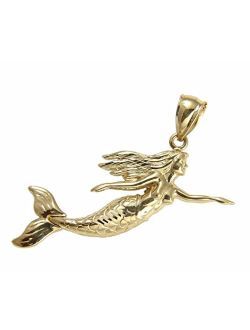 14K solid yellow gold high polish shiny Hawaiian mermaid movable tail fin pendant