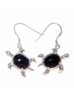 925 Sterling silver Hawaiian honu turtle genuine natural black coral hook earrings