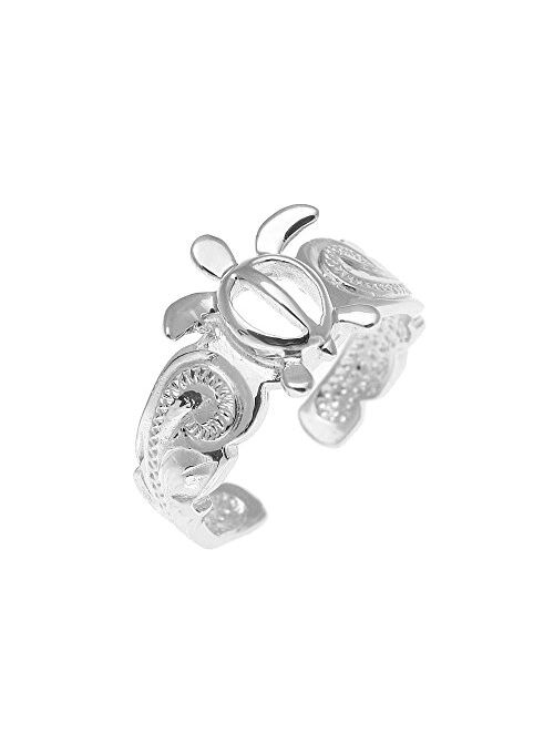 Arthur's Jewelry 925 Sterling Silver Rhodium Plated Hawaiian Honu sea Turtle Scroll Cut Out Scalloped Edge Toe Ring