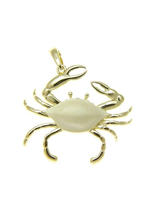 Arthur's Jewelry Yellow Gold Plated 925 Sterling Silver Hawaiian Blue Pincher Crab 31mm Pendant