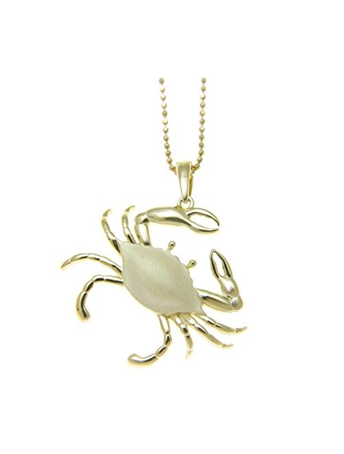 Arthur's Jewelry Yellow Gold Plated 925 Sterling Silver Hawaiian Blue Pincher Crab 31mm Pendant