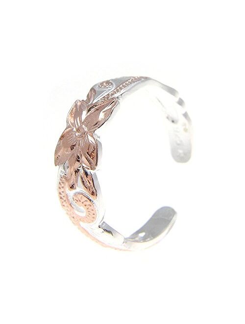 Arthur's Jewelry 925 Sterling Silver 2 Tone Pink Rose Gold Plated Hawaiian Plumeria Flower Scroll 6mm Cut Out Open Toe Ring