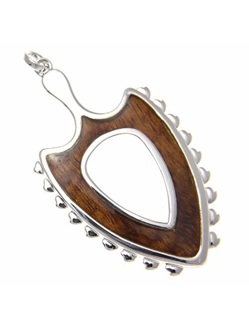 Arthur's Jewelry Koa Wood Hawaiian Polynesian Leiomano Shark Teeth Weapon Rhodium Plated Brass Pendant