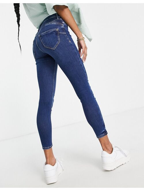 River Island Petite Molly mid rise skinny jeans in dark blue