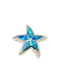 925 Sterling Silver Hawaiian sea Star Starfish Blue Synthetic Opal Slider Pendant