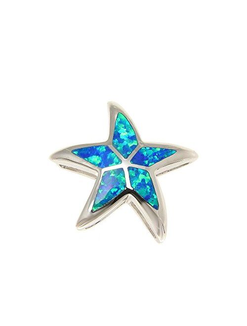 Arthur's Jewelry 925 Sterling Silver Hawaiian sea Star Starfish Blue Synthetic Opal Slider Pendant