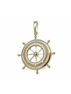 14K Solid Yellow Gold 27mm Sailor Ship Wheel Charm pendent