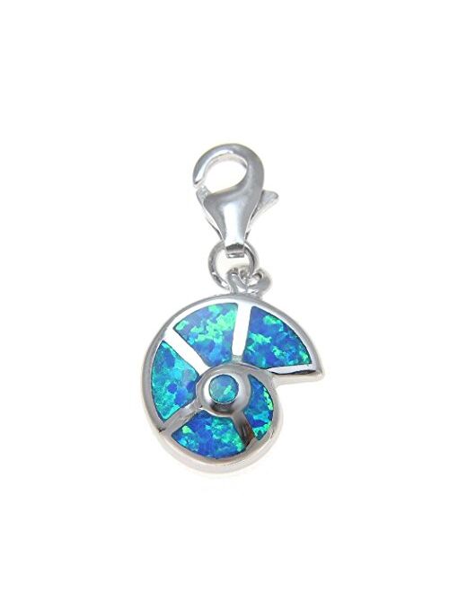 Arthur's Jewelry 925 Sterling Silver Hawaiian Nautilus sea Shell Synthetic Opal Clasp Enhancer Pendant Charm