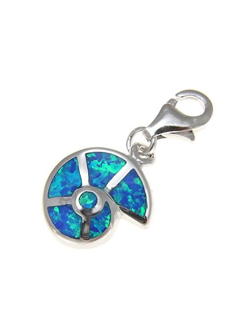 Arthur's Jewelry 925 Sterling Silver Hawaiian Nautilus sea Shell Synthetic Opal Clasp Enhancer Pendant Charm