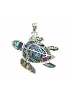 925 Sterling Silver Hawaiian Honu sea Turtle Abalone paua Shell Pendant