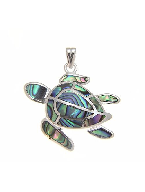 Arthur's Jewelry 925 Sterling Silver Hawaiian Honu sea Turtle Abalone paua Shell Pendant