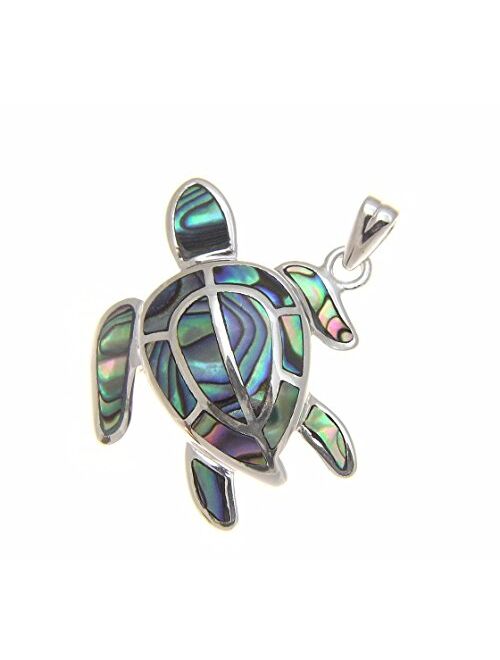 Arthur's Jewelry 925 Sterling Silver Hawaiian Honu sea Turtle Abalone paua Shell Pendant