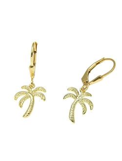 Yellow gold plated on 925 sterling silver Hawaiian palm tree wire leverback earrings