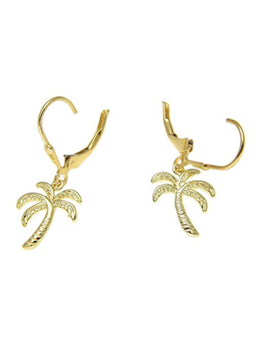 Arthur'S Jewelry Yellow gold plated on 925 sterling silver Hawaiian palm tree wire leverback earrings